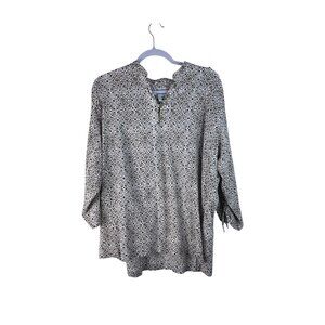 Columbia Womens 2X Long Sleeve Casual Top 100% Cotton Brown & White Pattern Plus